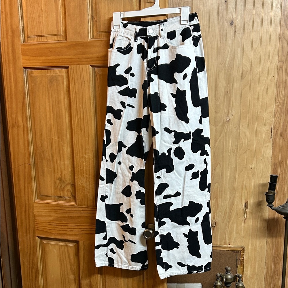 Black and White Cow Print Pants